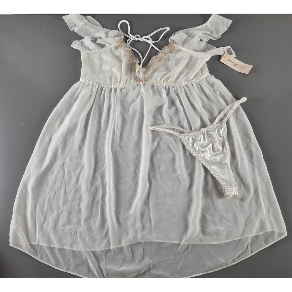 Linea Donatella Sz M Ivory Negligee Babydoll Victorian Bridal Coquette